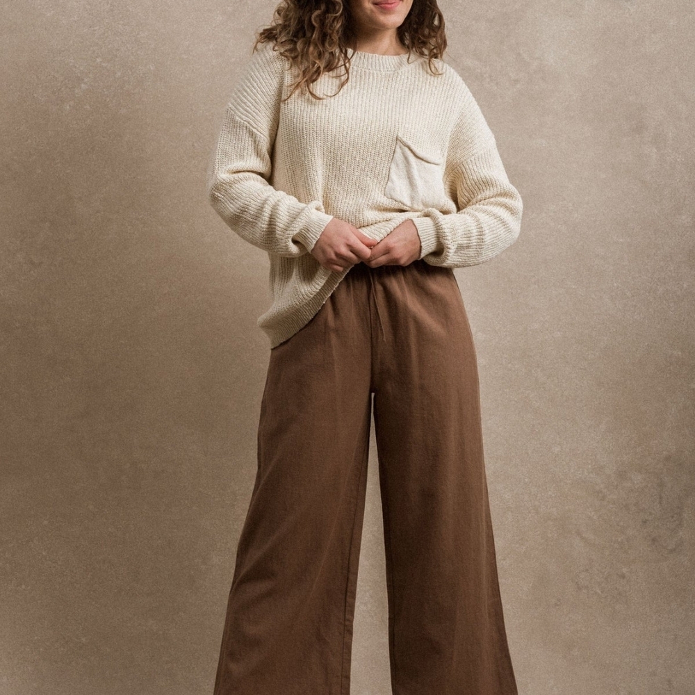 Neuflora Brown Linen Pants - Picture 1 of 5